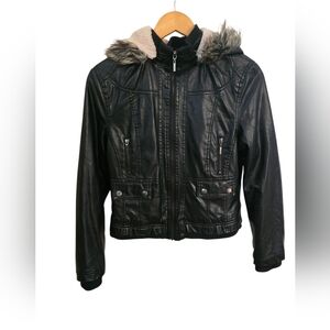 Brave Soul Black Jacket with Cozy Cream Furry Interior And Detachable Hood.